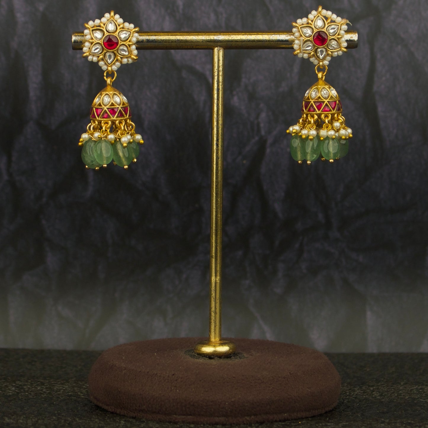 Cute Jadau Kundan Jhumki Earrings With Beads Hangings