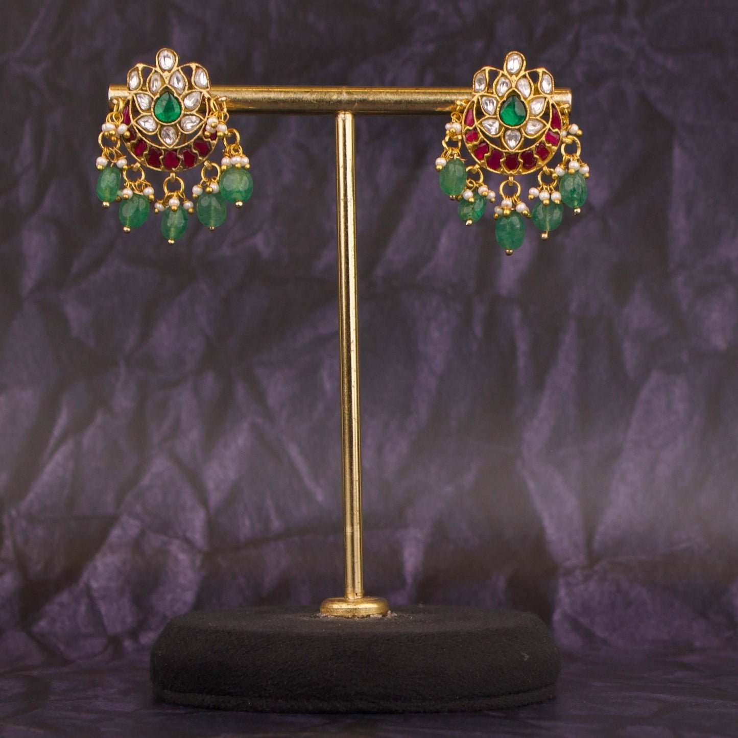 Graceful Jadau Kundan Tops with ChandBali Design Green Beads