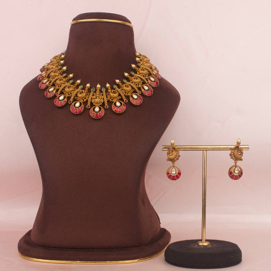 Gold Inspired Jadau Kundan x Nakshi Necklace Set