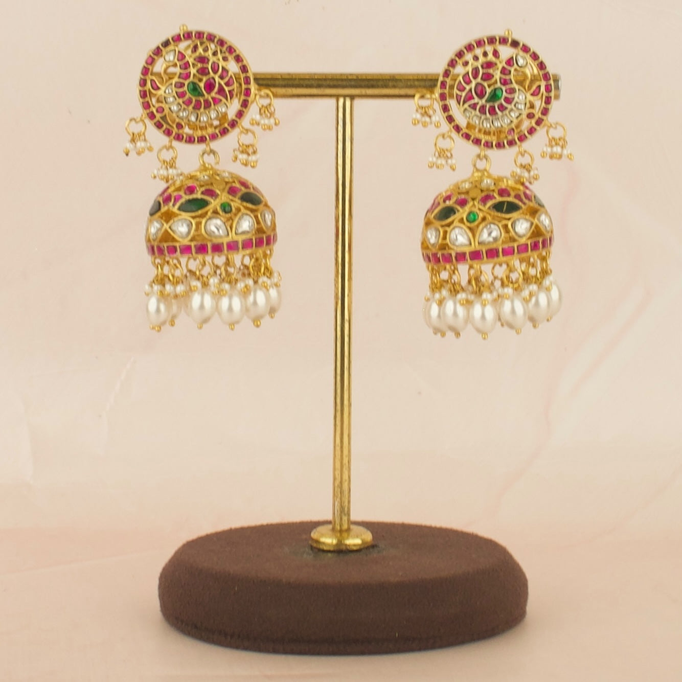 Bridal Gold Style Jadau Kundan Jhumki with Beads