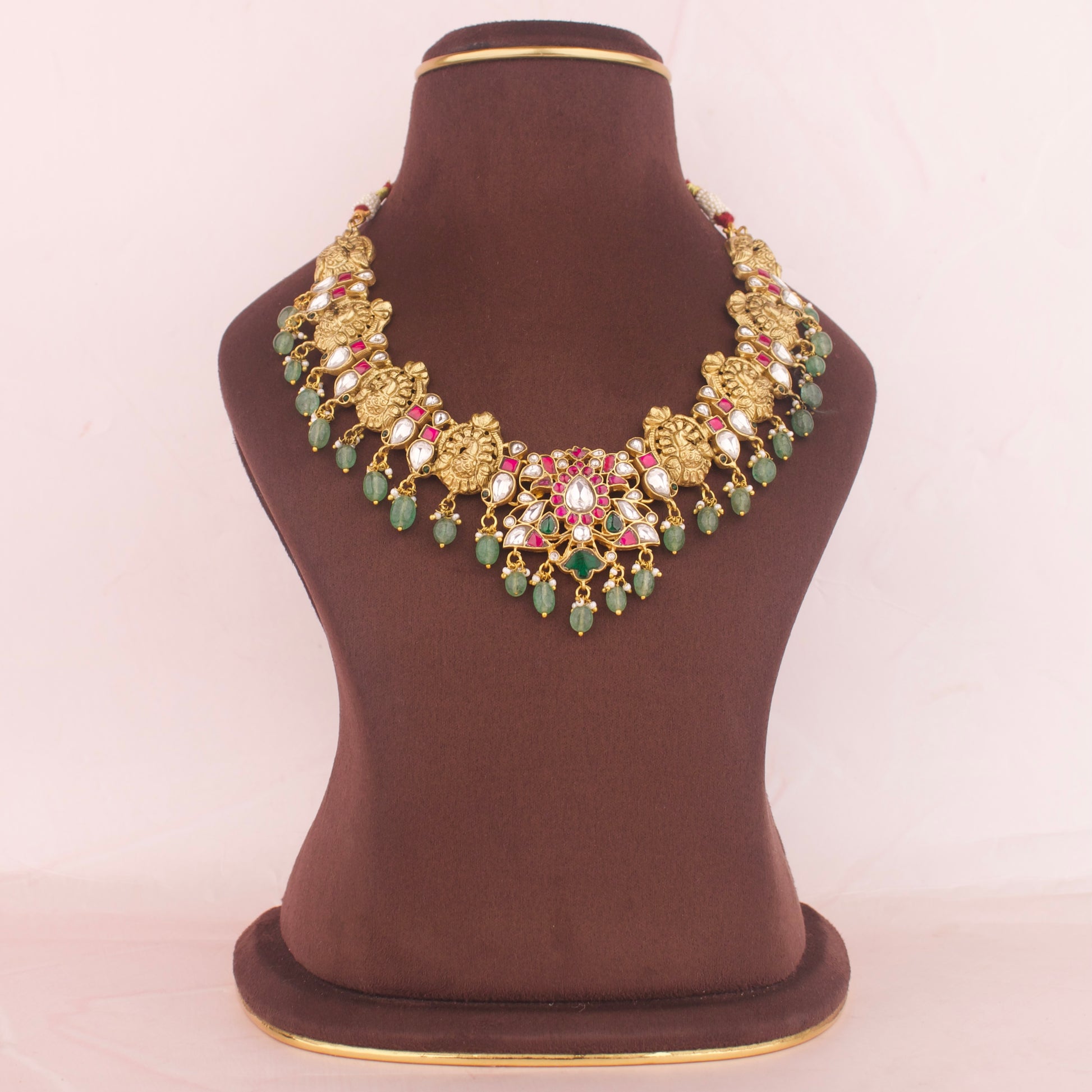 Gold Inspired Jadau Kundan x Nakshi Necklace - DULHAN JEWELS