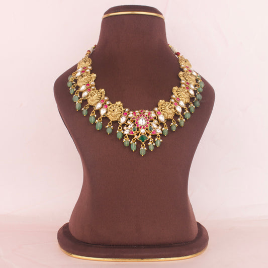 Gold Inspired Jadau Kundan x Nakshi Necklace - DULHAN JEWELS