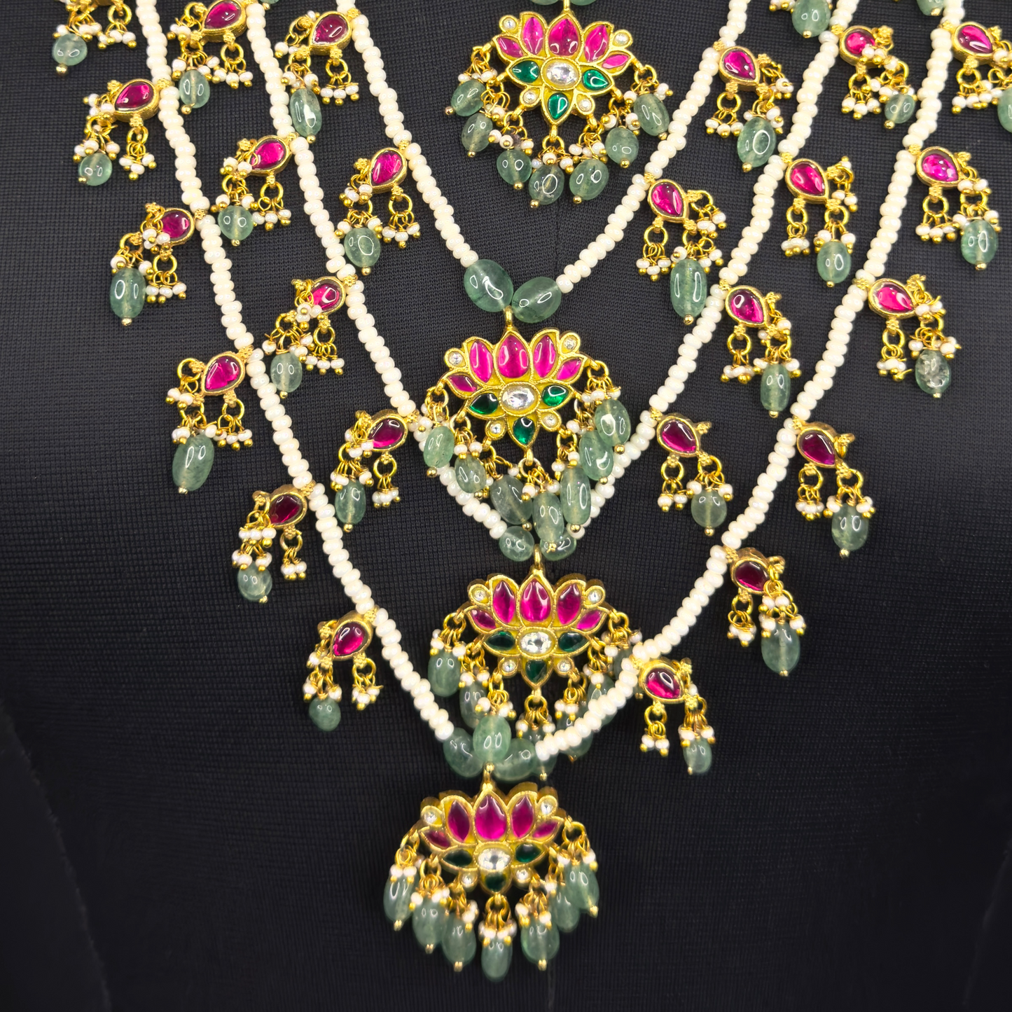 Opulent Lotus Design Jadau Kundan Five-Layer Necklace