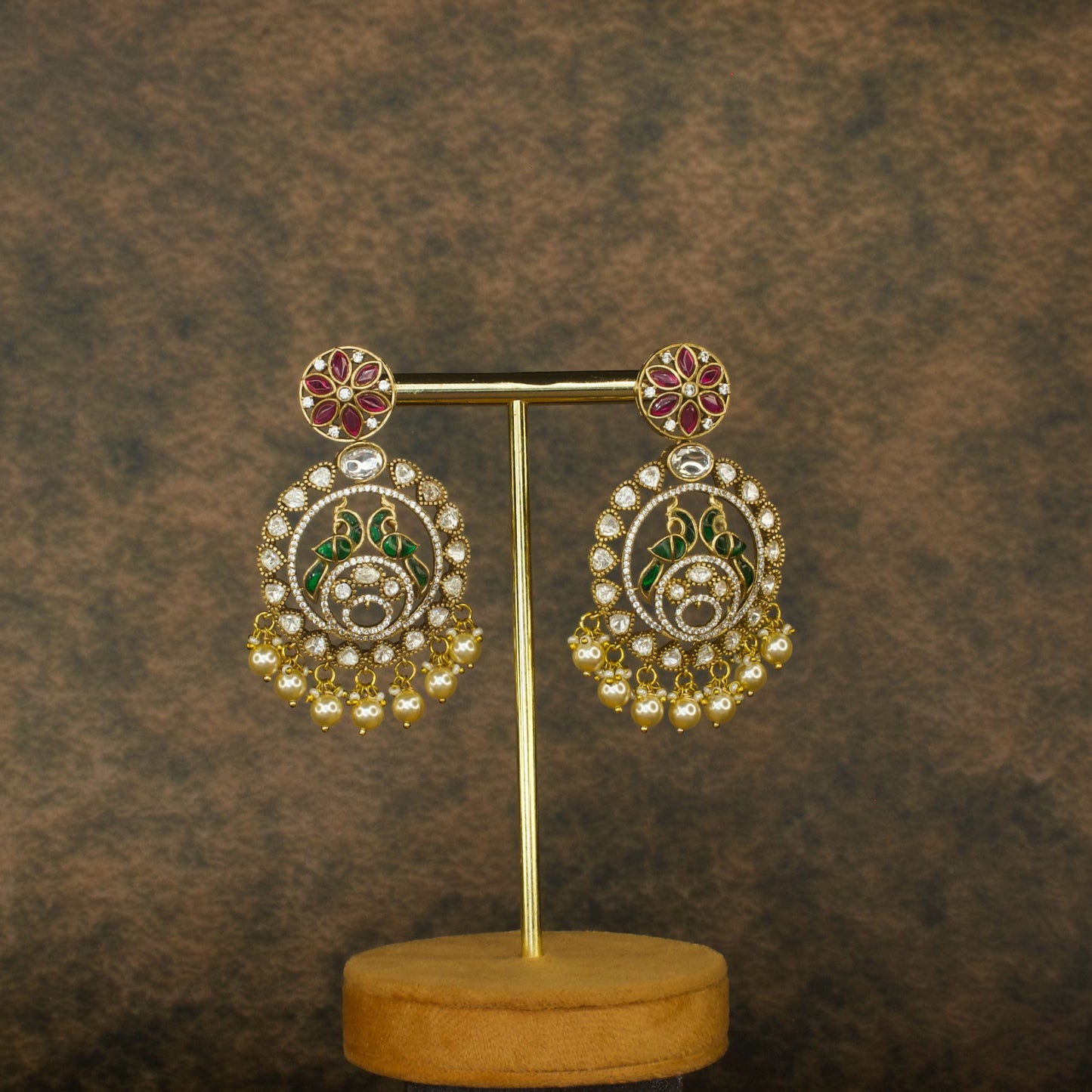 Floral Ring peacock design Victorian Chandbali Earrings
