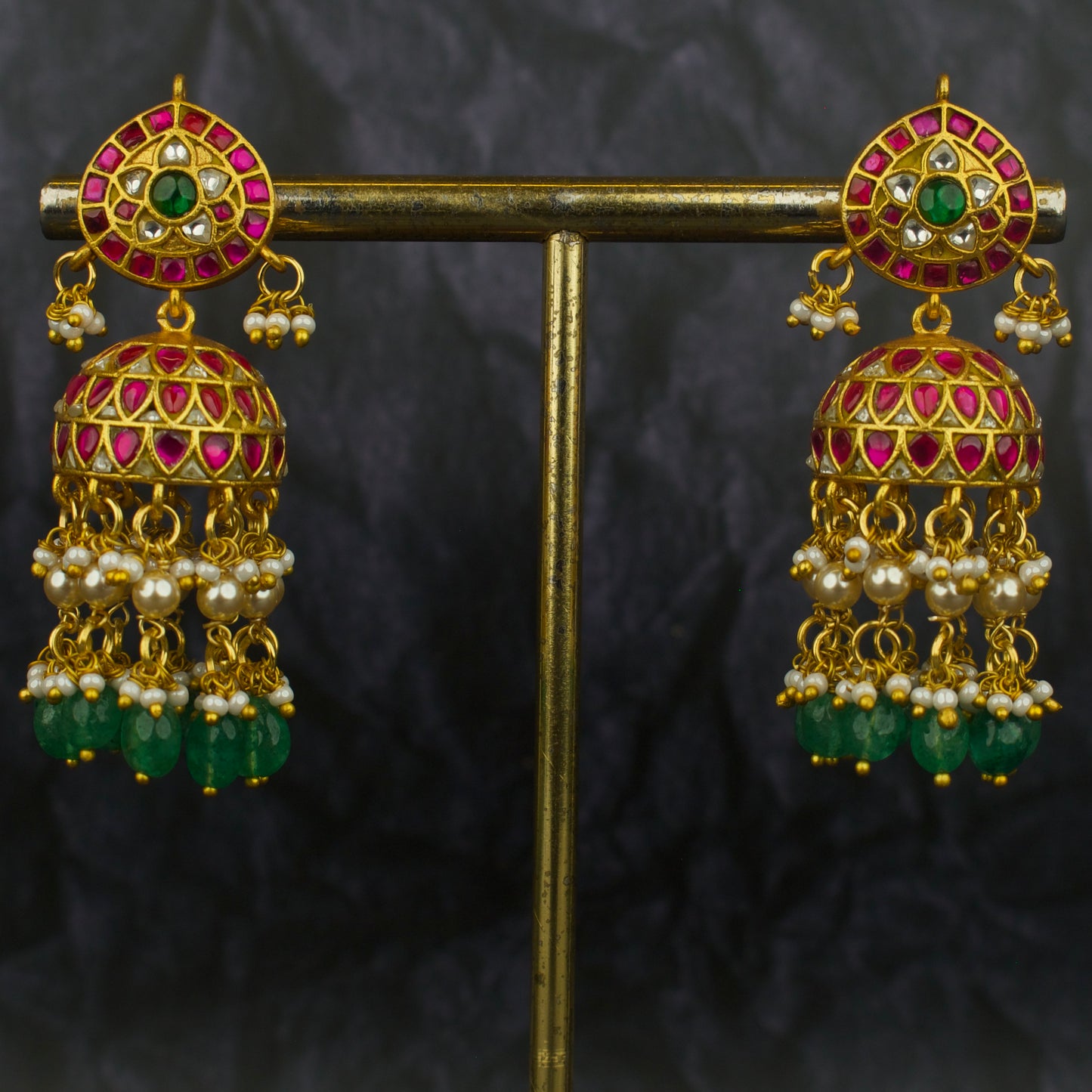 Charming Jadau Kundan Jhumki With Swarovski Pearl & Beads Hanging