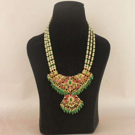 Ethereal Floral Design Jadau Kundan Haram With Swarovski Pearl