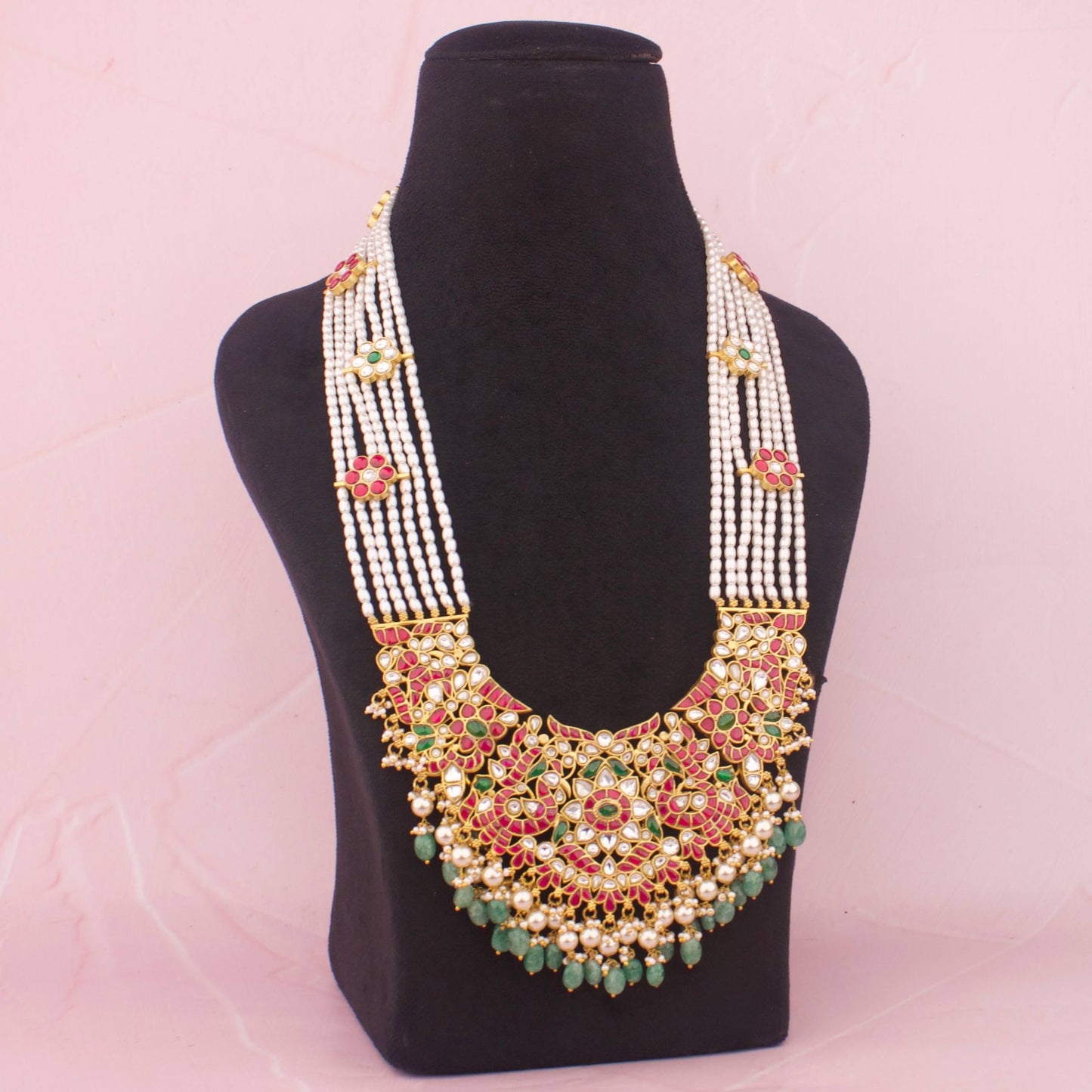 Traditional Long Jadau Kundan Bridal Haram With Kundan SIde Lockets