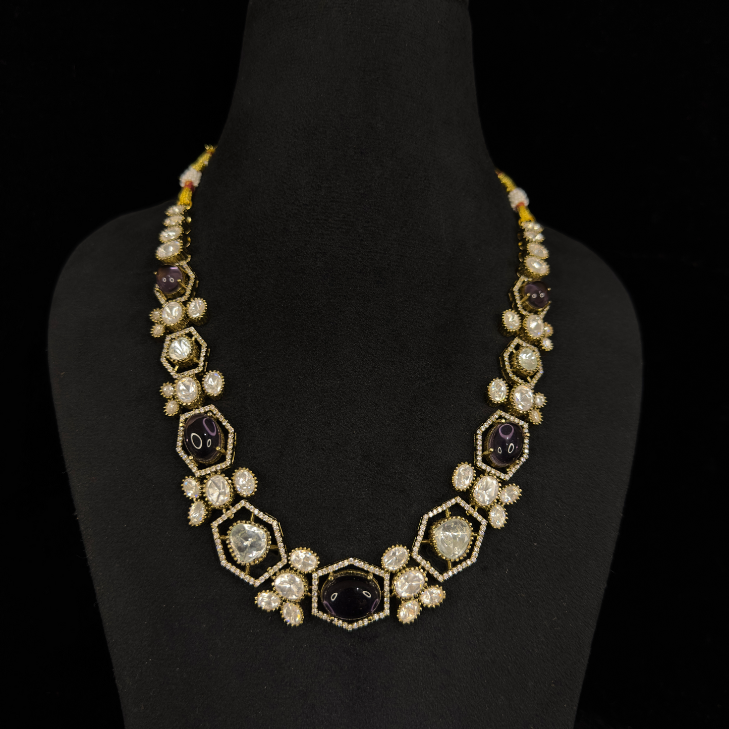 Antique Victorian Necklace with Polki Kundan Stones and earrings