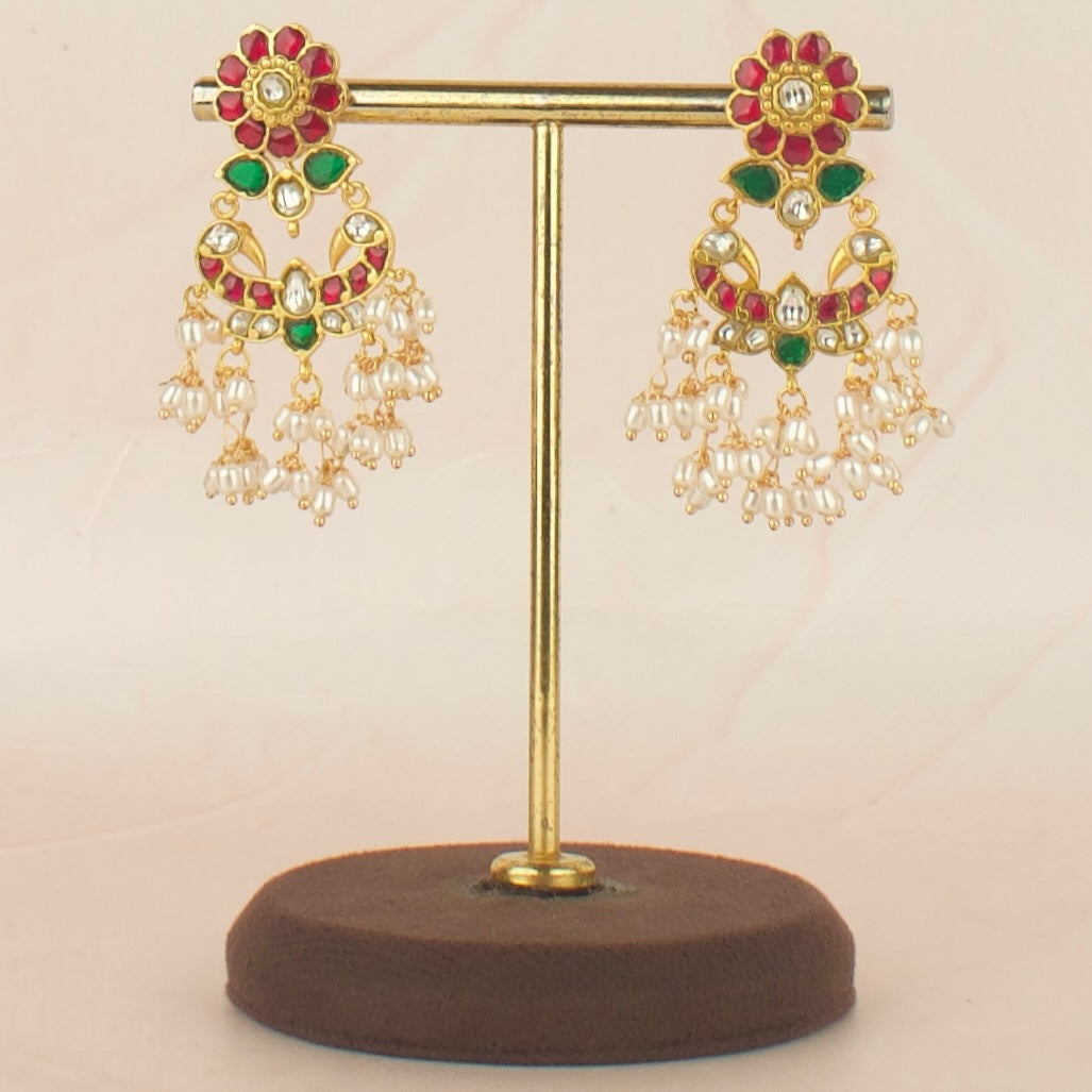 Floral Design Jadau Kundan Chandbali with Guttapusalu Hanging