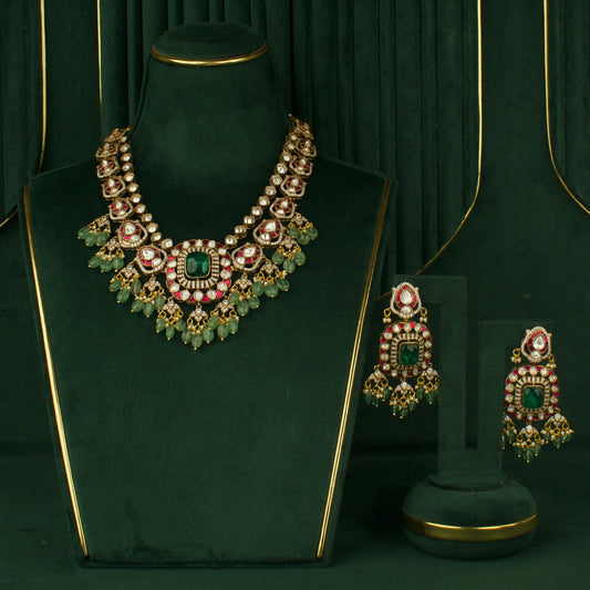 Bridal Impressive Fusion Kundan & Polki Victorian Double Layered Necklace