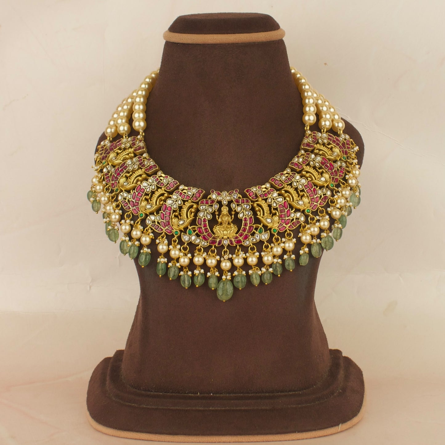 Statement Lakshmi Devi Design Jadau Kundan Beads Necklace