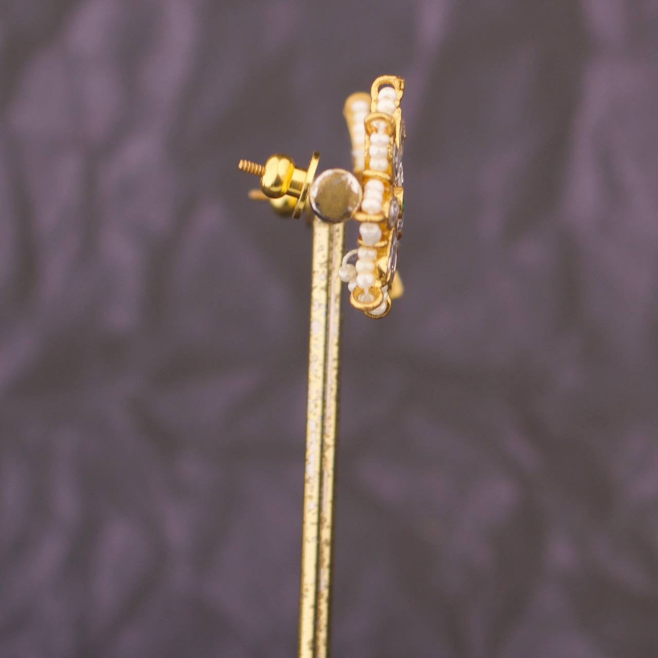 Star Floral Jadau Kundan Stud Earrings with Pearl Border