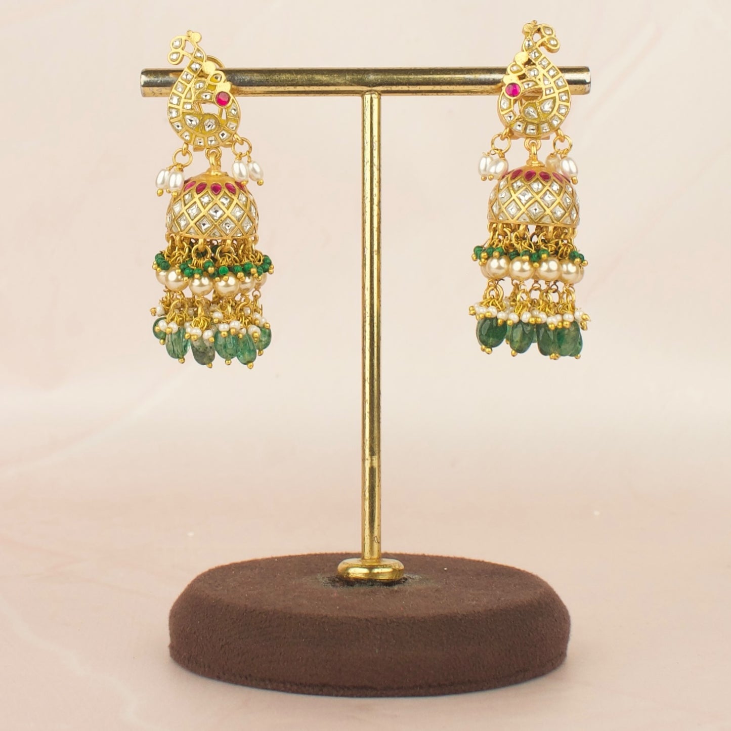 Peacock Studded Jadau Kundan Jhumka Earrings