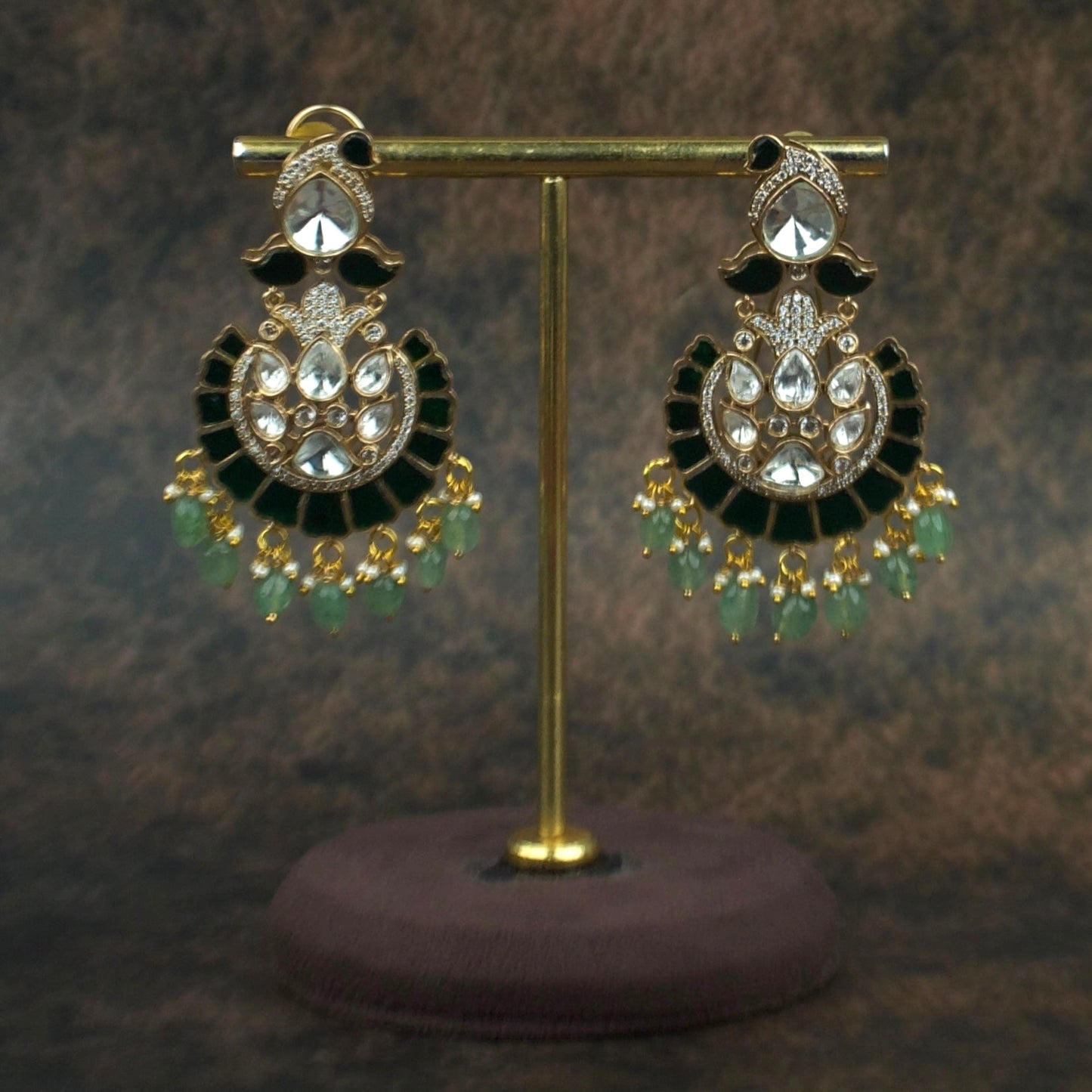 Victorian Polki and Kundan Fusion Chandbali with Pearl Accents