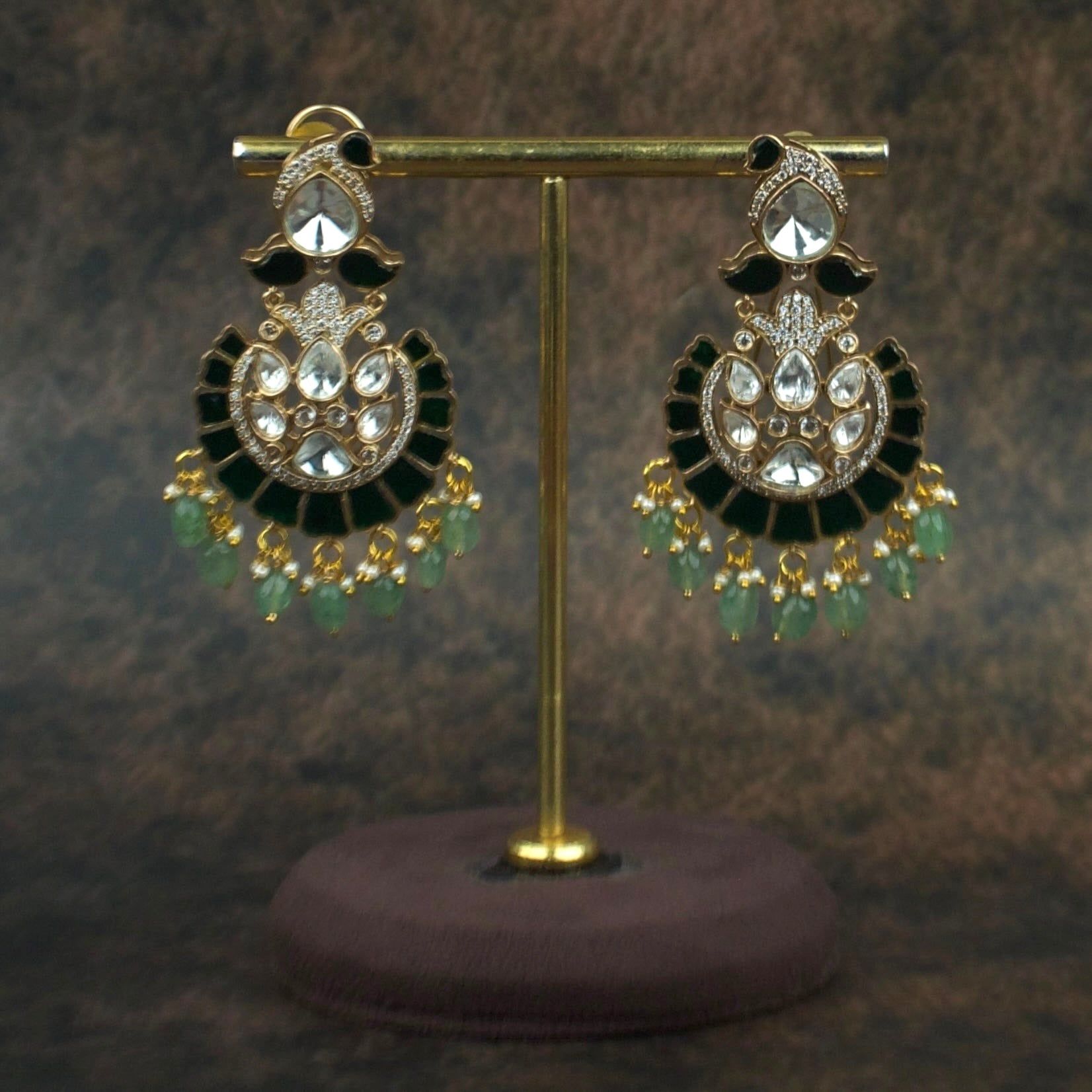 Victorian Polki and Kundan Fusion Chandbali with Pearl Accents