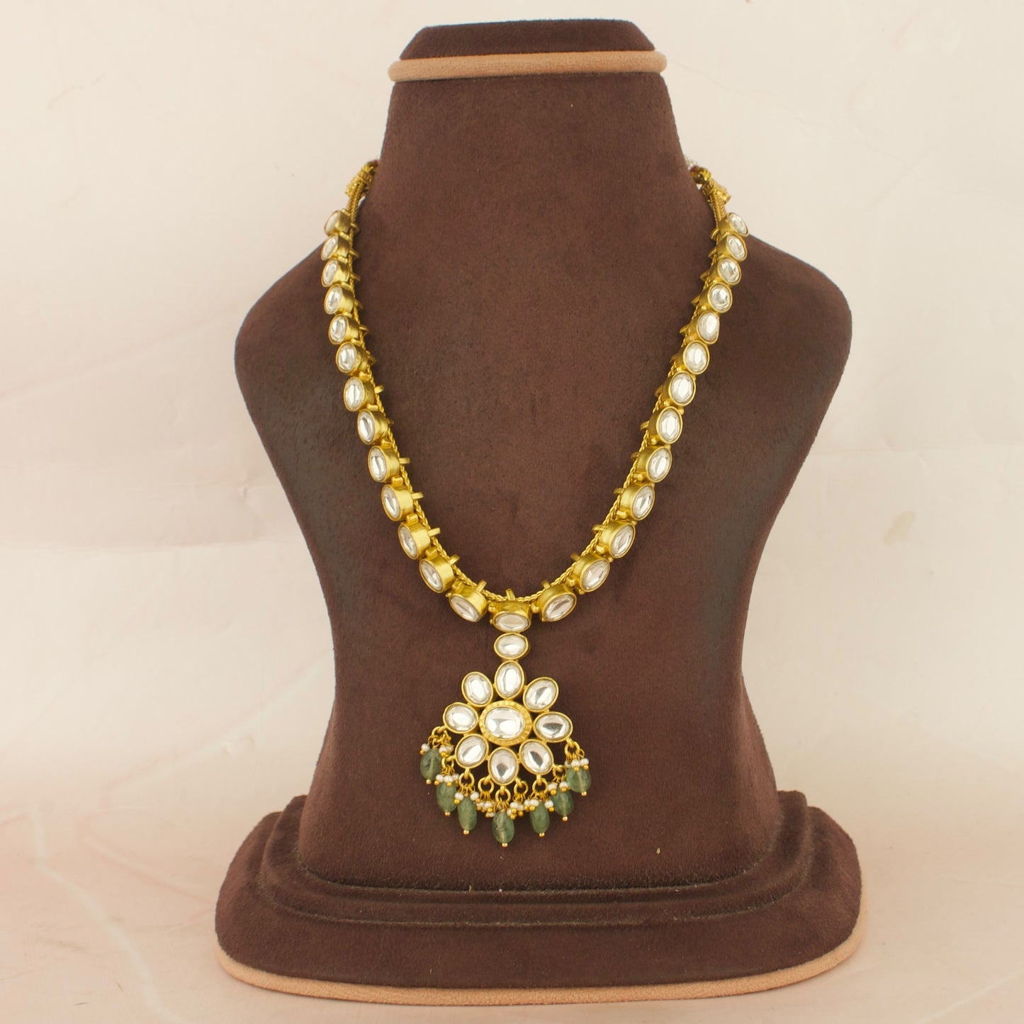 Gold Style Floral Design Locket Jadau Kundan Necklace