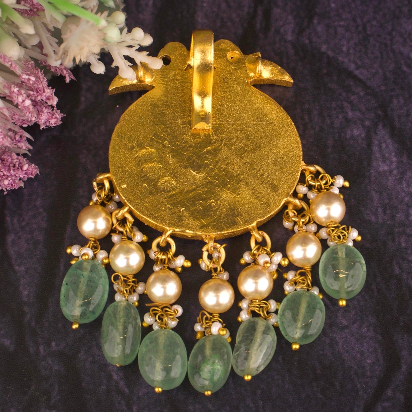 Exquisite Jadau Kundan Pendant With Swarovski Pearls Hanging - DULHAN JEWELS