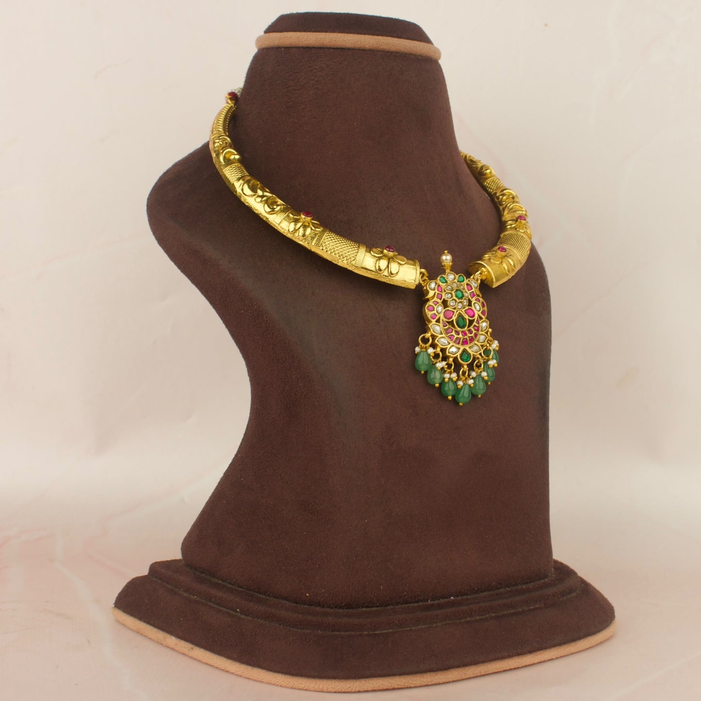 Peacock Jadau Kundan Locket With Floral Kanti Necklace