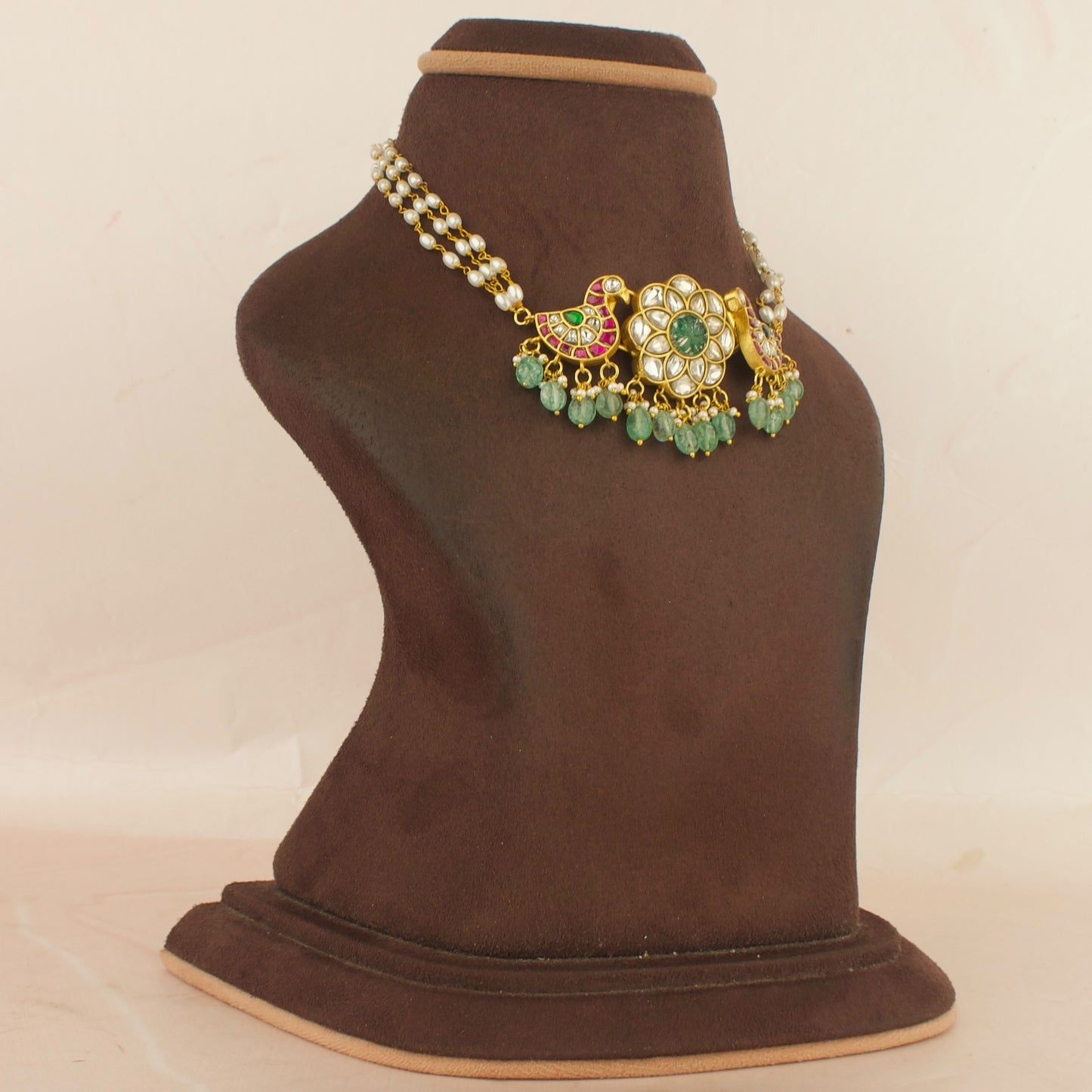 Opulent Floral Design Jadau Kundan Beads Choker