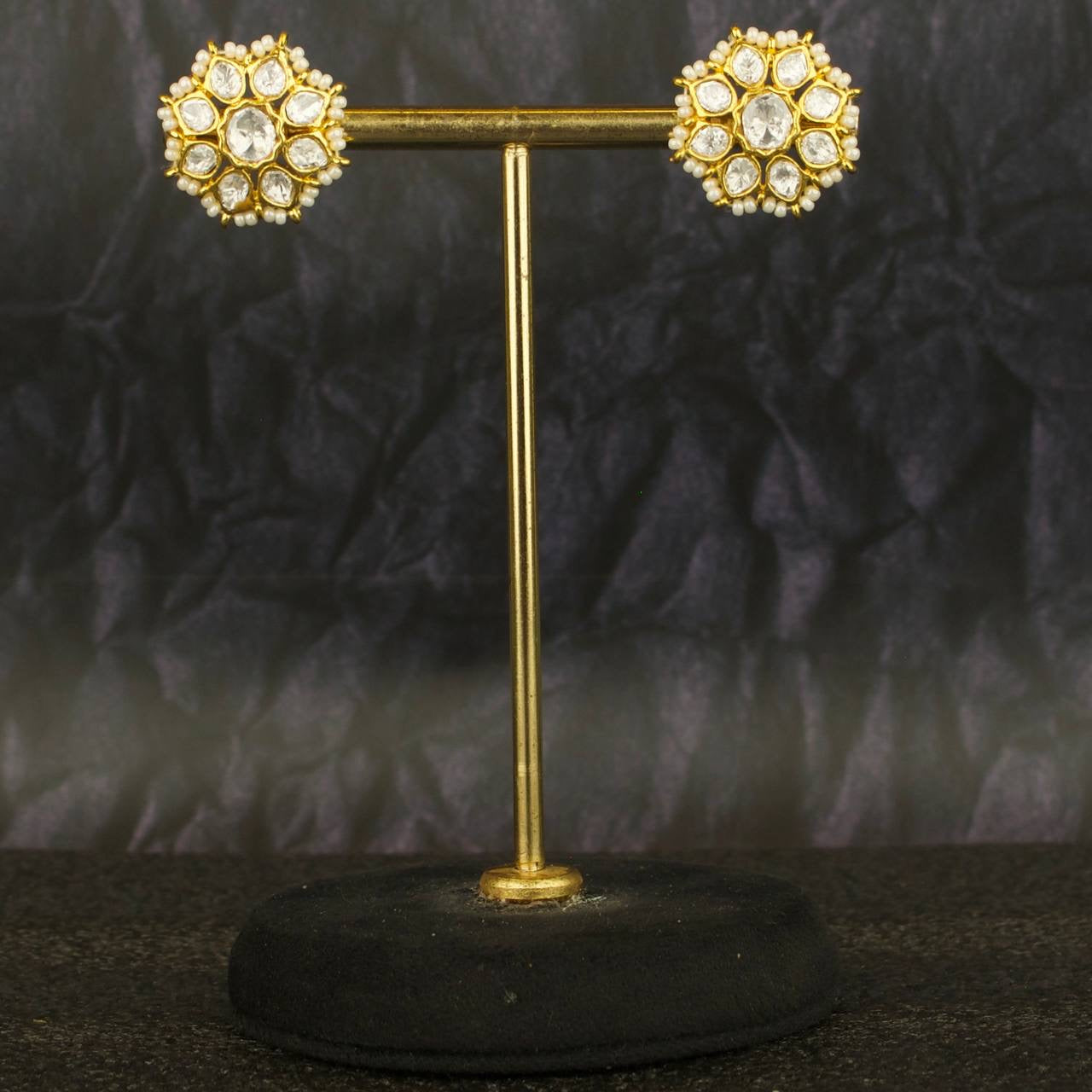 Floral Studded Polki Stud Earrings