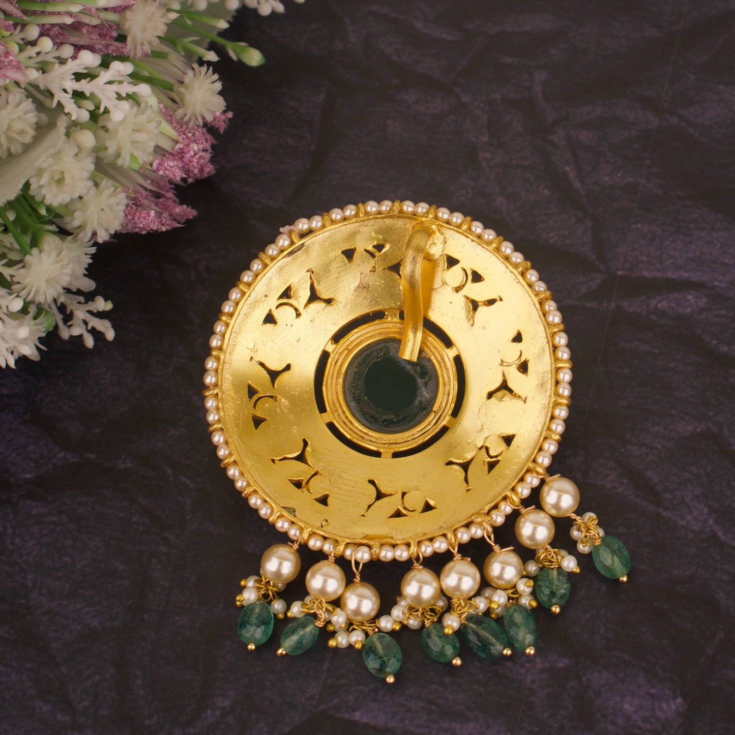 Dazzling Jadau Kundan Locket Latest Floral Design Swarovski Hanging