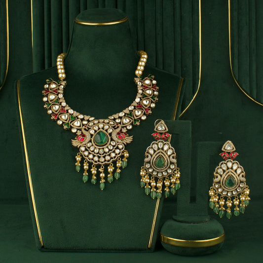 Bridal Fusion Kundan & Polki Victorian Necklace Set with Earrings