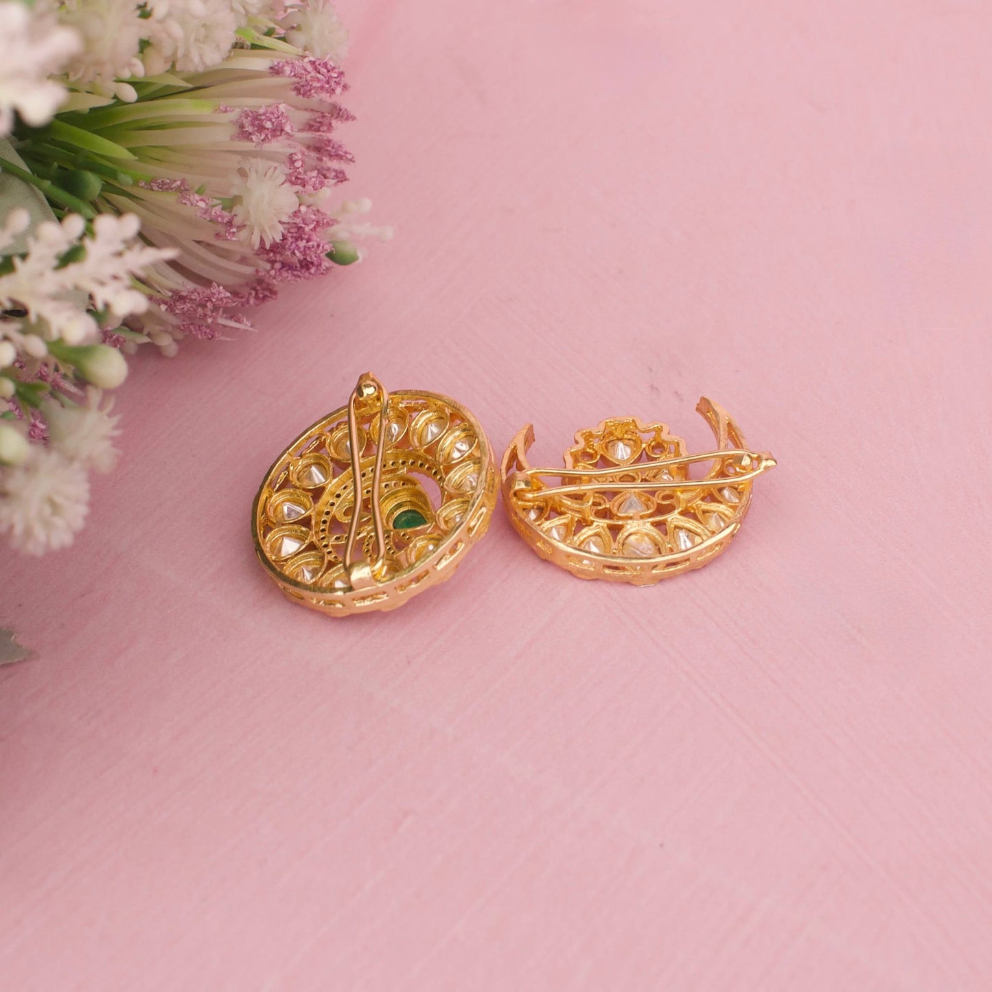 Designer Sun And Moon Polki Design Peacock Hairpin