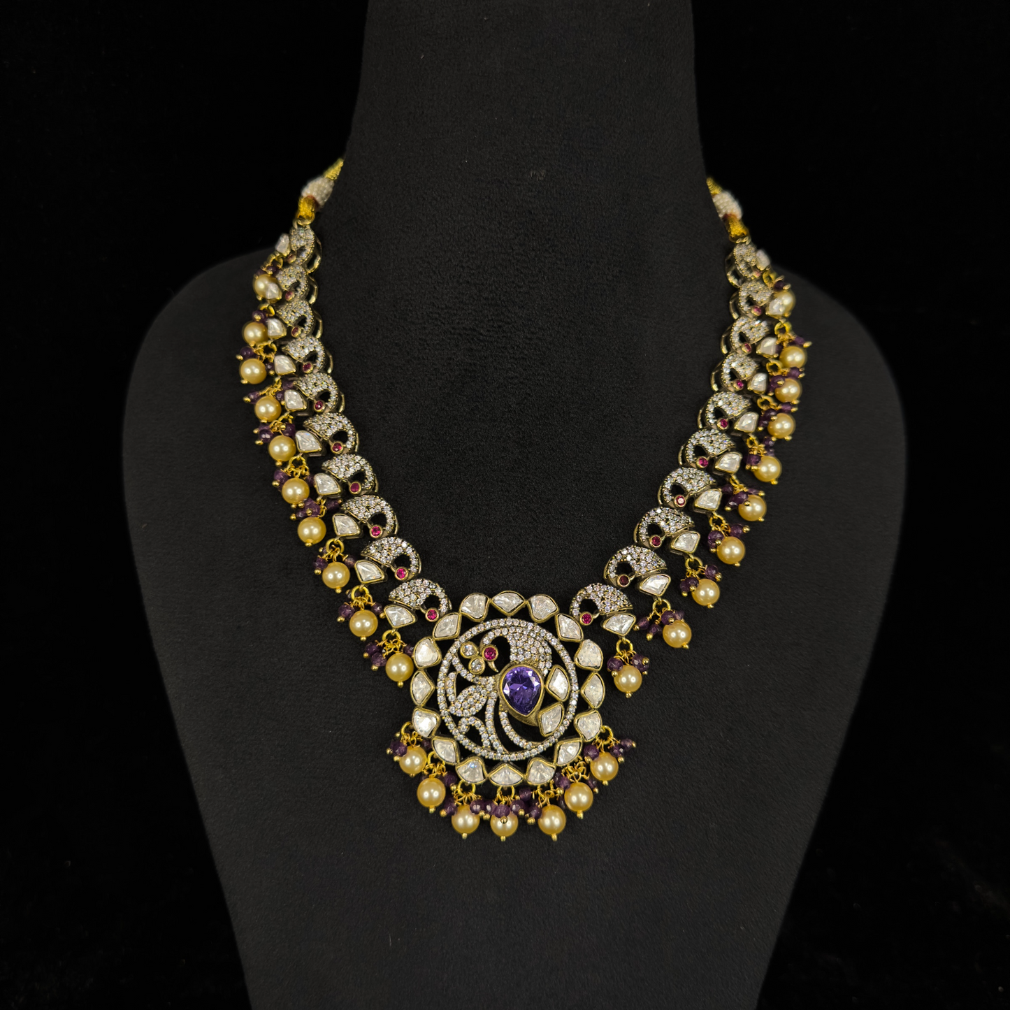 Victorian Moissanite Peacock Necklace with earrings