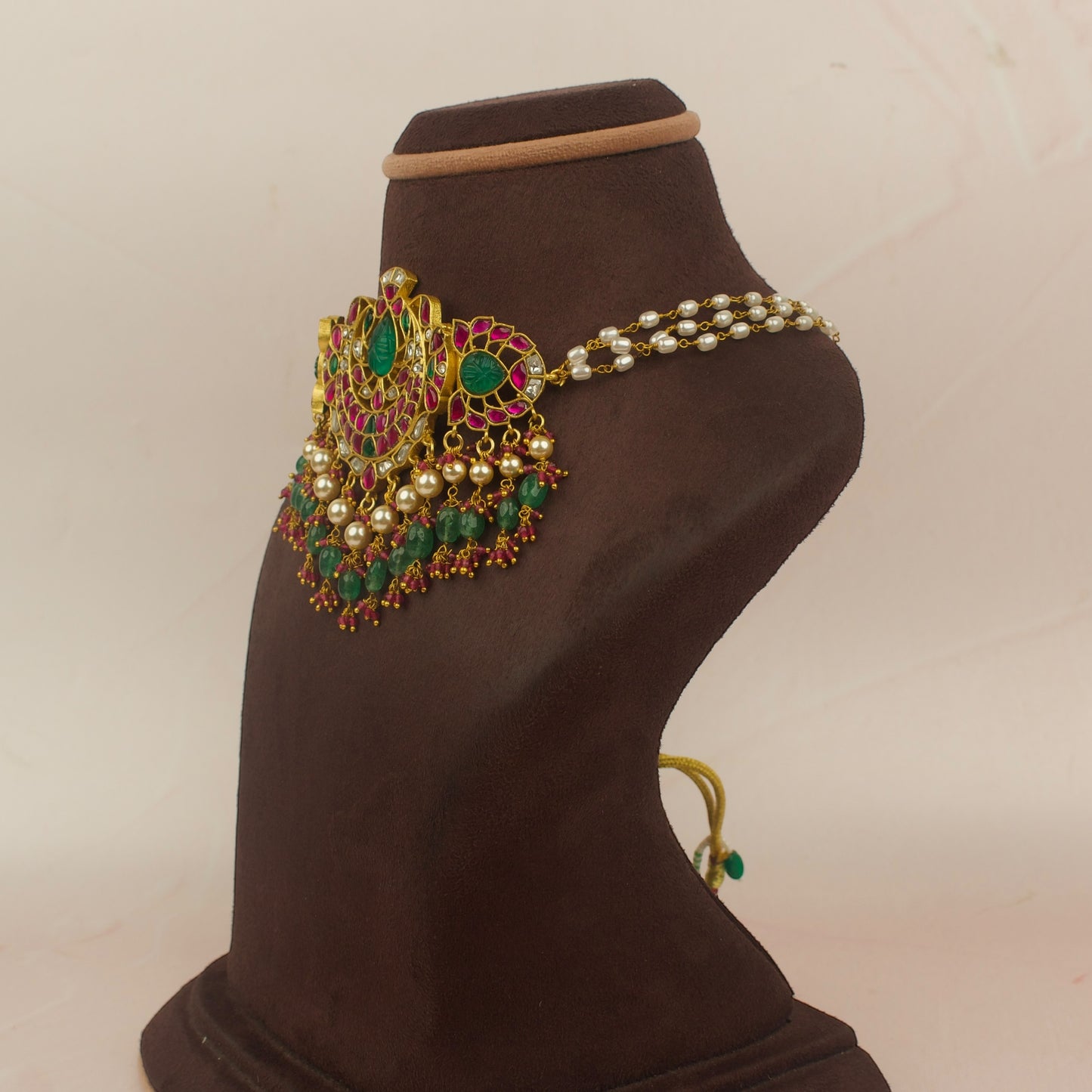 Majestic Kundan Choker Necklace with Emerald and Ruby Hues