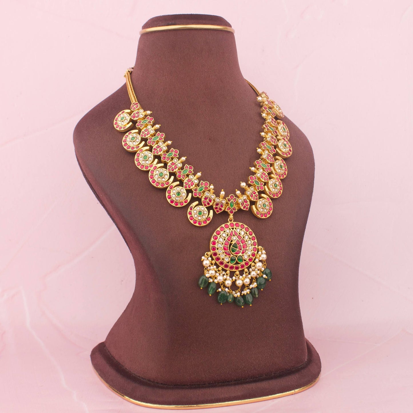 Gold Style Jadau Kundan Necklace In Bottumala Style
