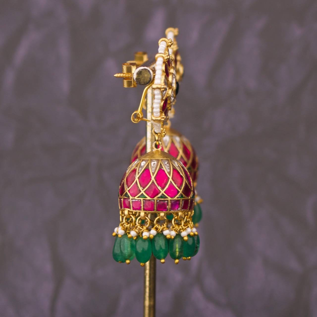 Radiant Jadau kundan Jhumki Earrings With Pearl Bordering