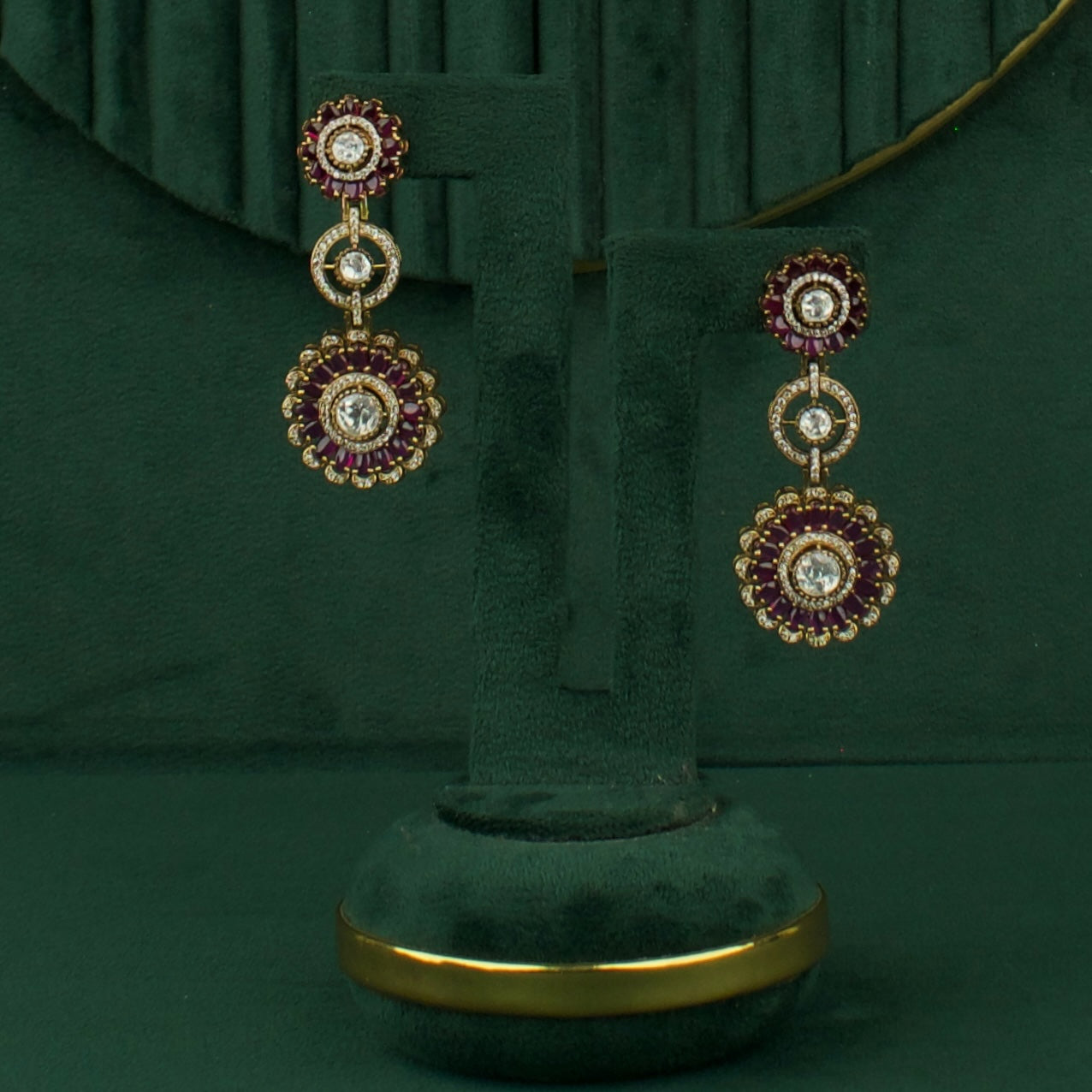 Grand floral Design Polki Victorian Layer Haram With Matching Hanging Earrings