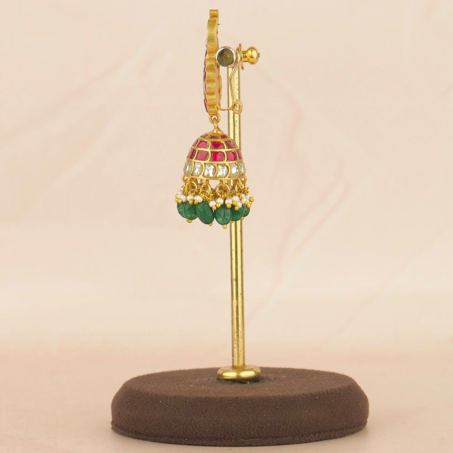 Beauteous Peacock Design Studded Jadau Kundan Jhumki