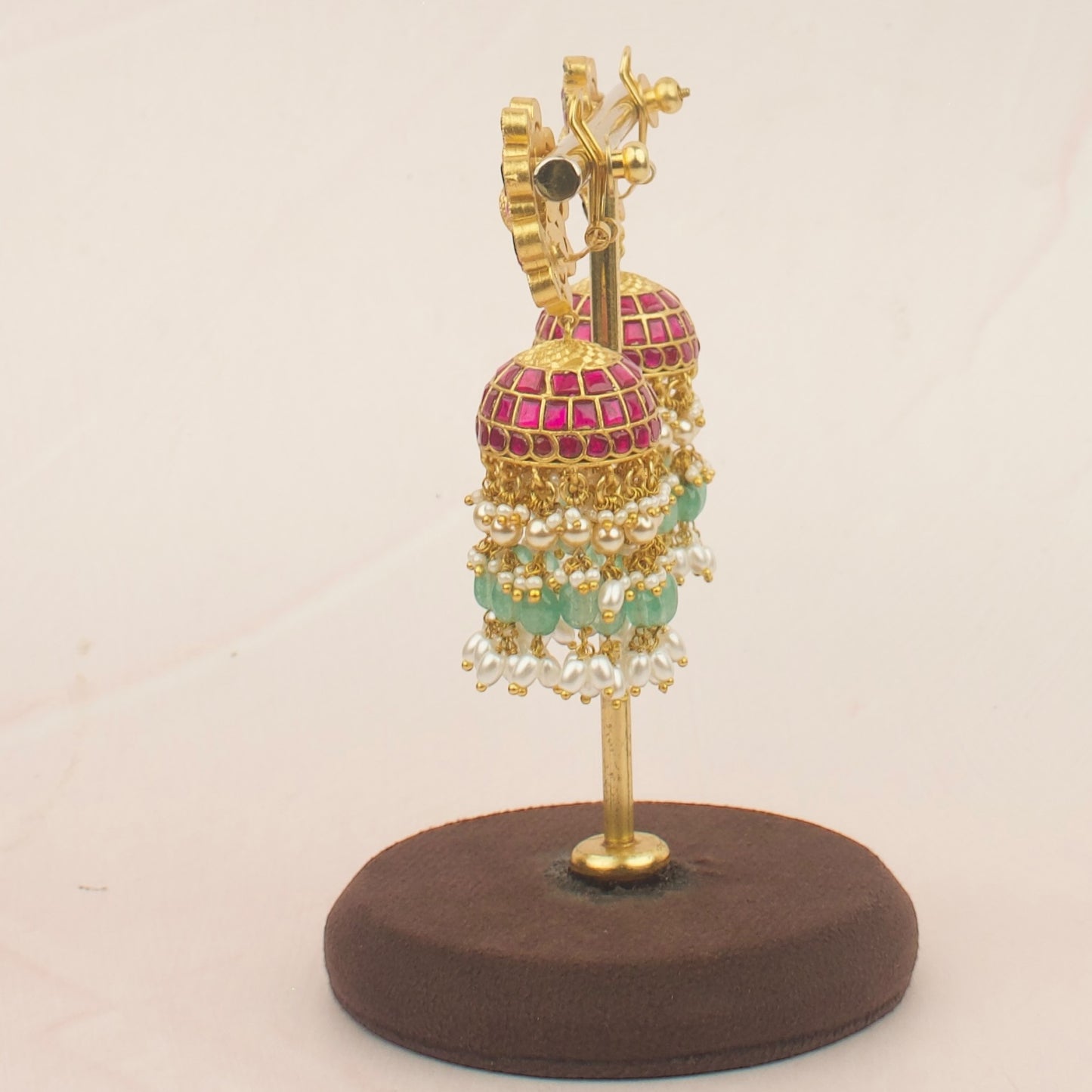 Bridal Floral Jadau Kundan Jhumka with Pearls and Emeralds