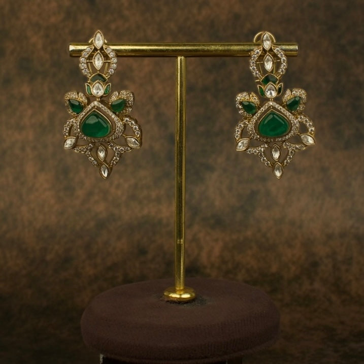Majestic Multi-Layered Victorian Polki Necklace Set with Green Stones