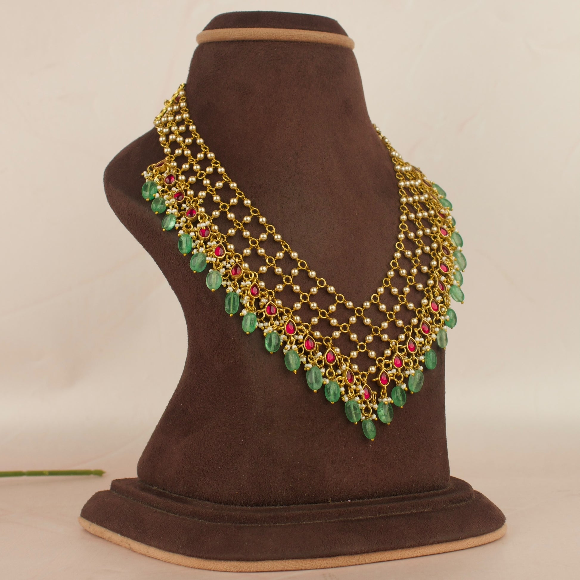 Mesh Design Pearl Jadau Kundan Necklace