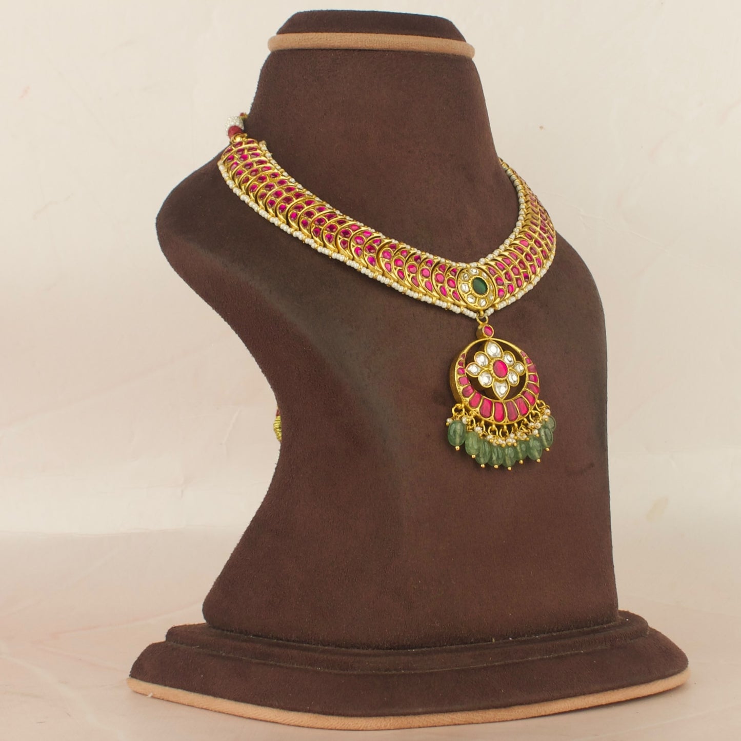 Handcrafted Chandbali Design Locket Jadau Kundan Necklace