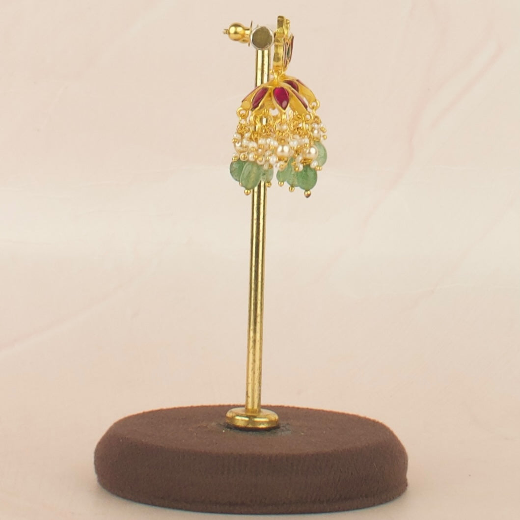 Heritage Lotus Design Studded Jadau Kundan Jhumki