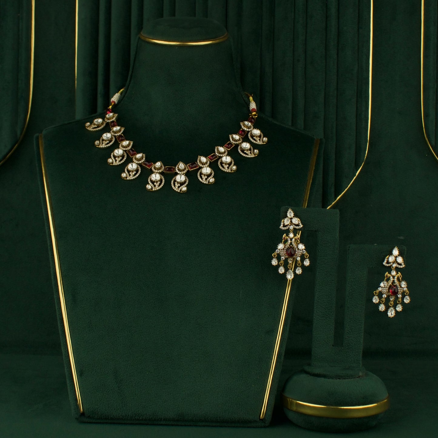 Dazzling Sleek Mango design Polki Victorian Necklace with Matching Earrings