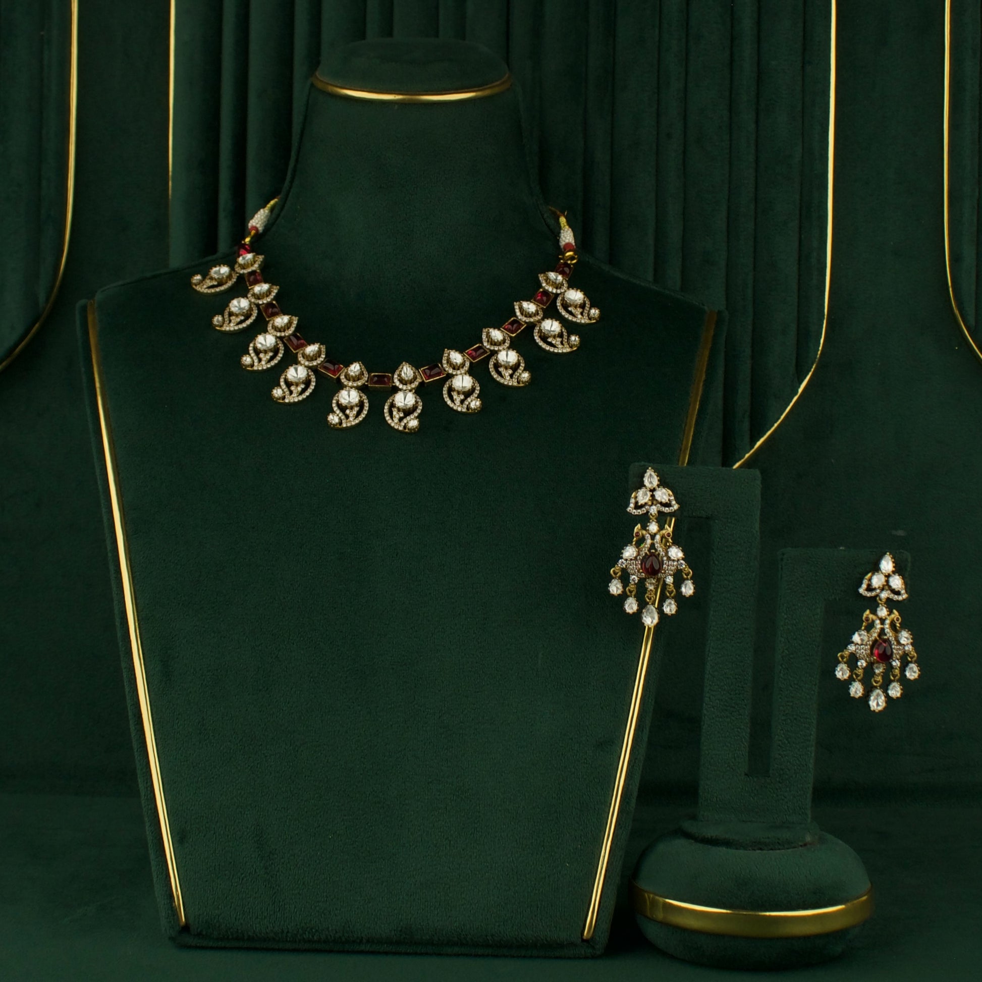 Dazzling Sleek Mango design Polki Victorian Necklace with Matching Earrings