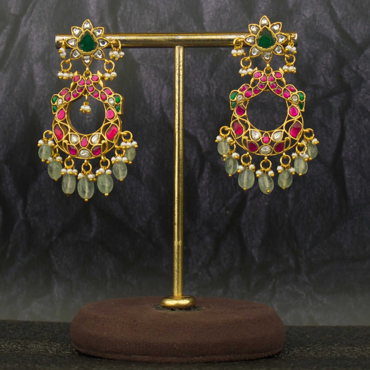 Statement Peacock Floral Design Jadau Kundan ChandBali Earrings