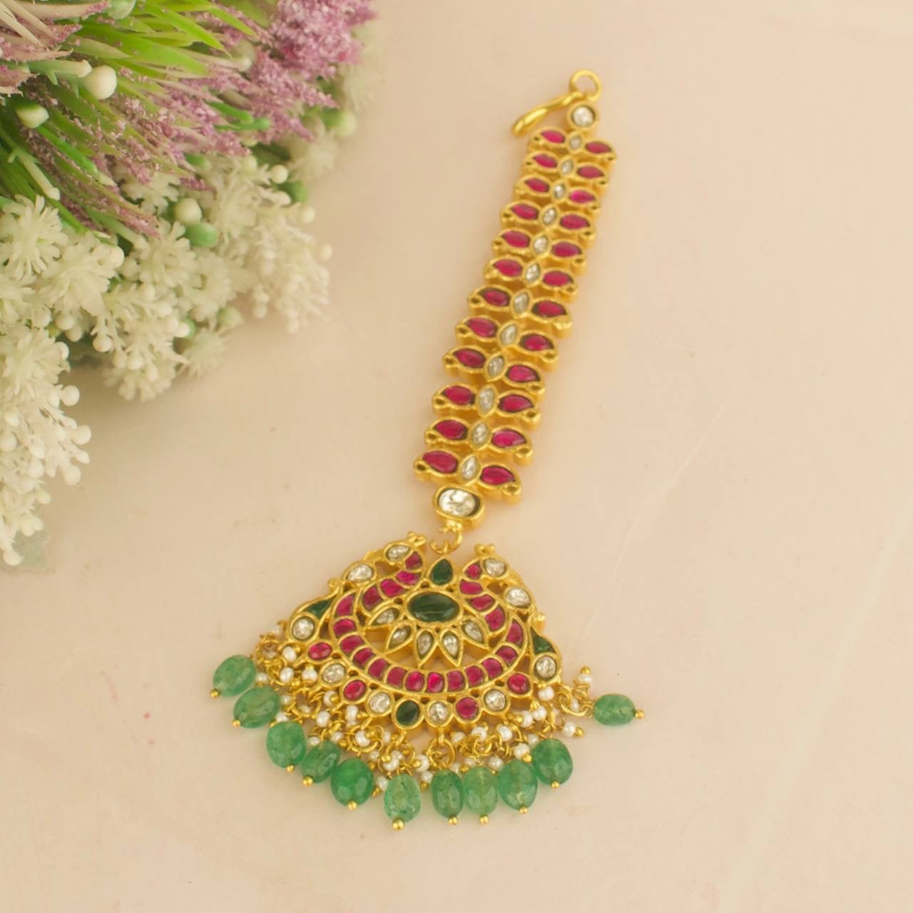 Peacock Design Bridal Jadau Kundan Maangtika