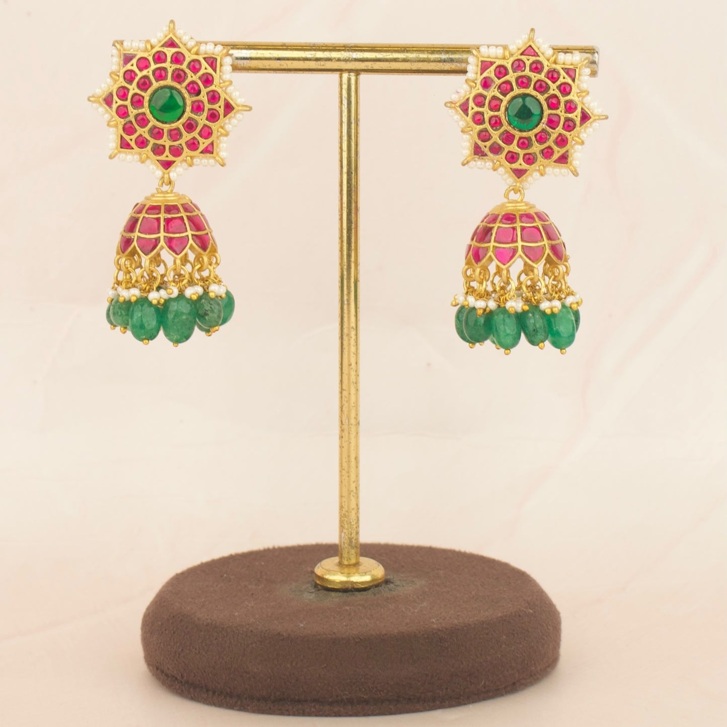 Surya Studded Jadau Kundan Jhumka With Green Beads As Droplets
