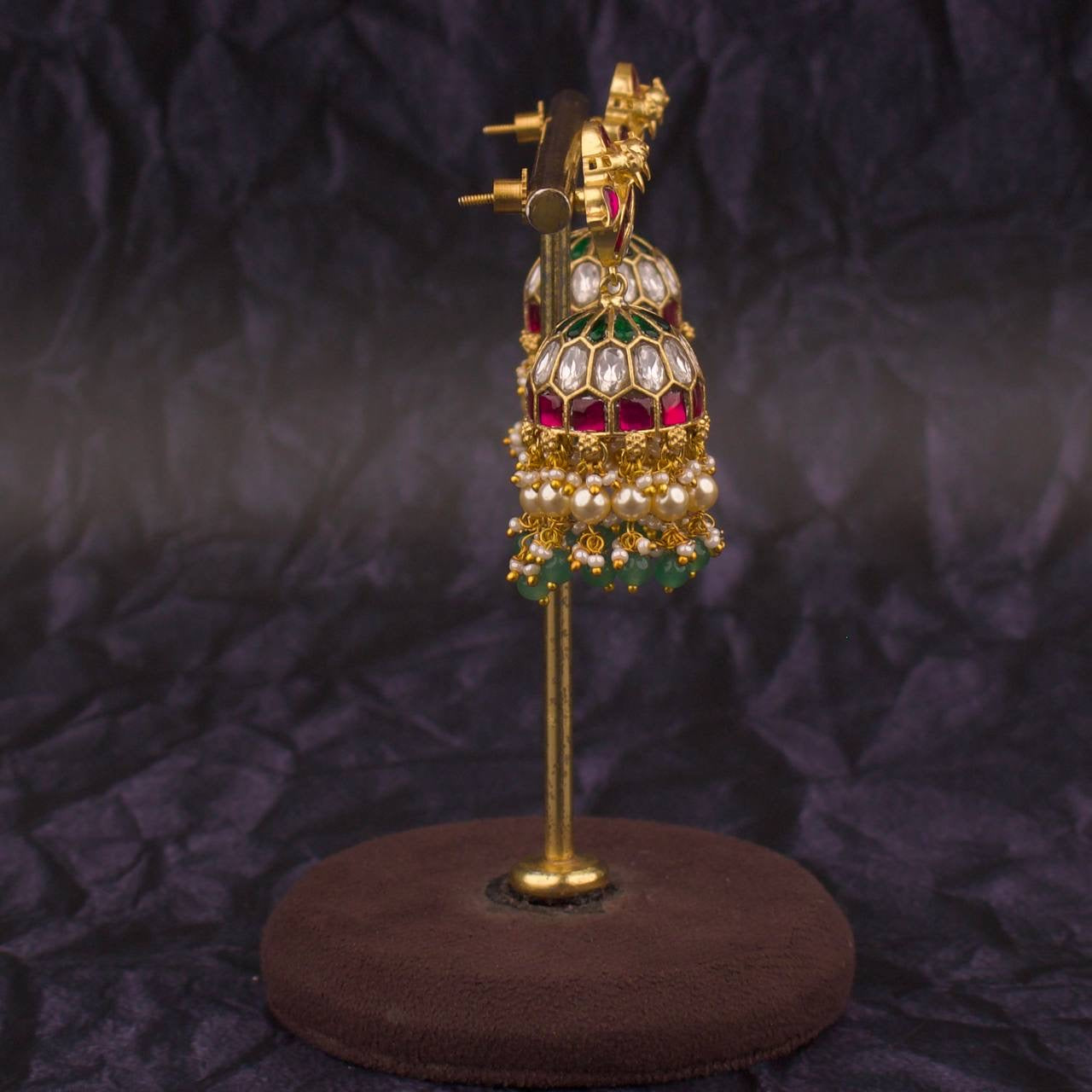 Unique Jadau Kundan Jhumki Earrings With Pearl & Beads Hanging