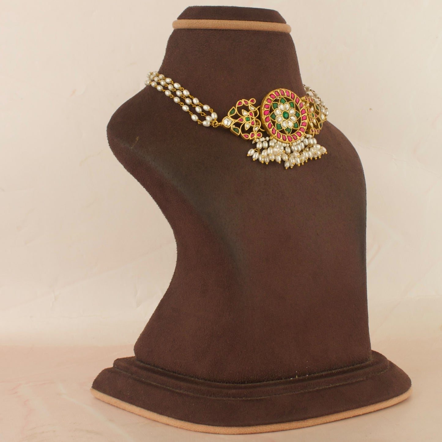 Dazzling Floral Design Jadau Kundan Beads Choker with Beads