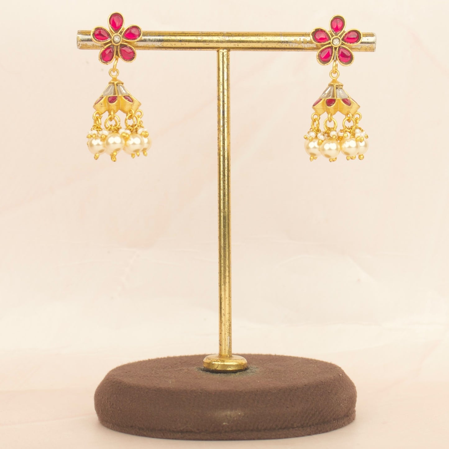 Exquisite Jadau Kundan Short Jhumki in Flower Design