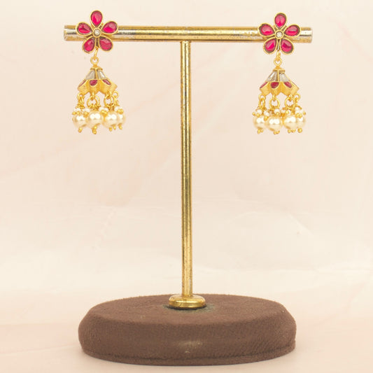 Exquisite Jadau Kundan Short Jhumki in Flower Design
