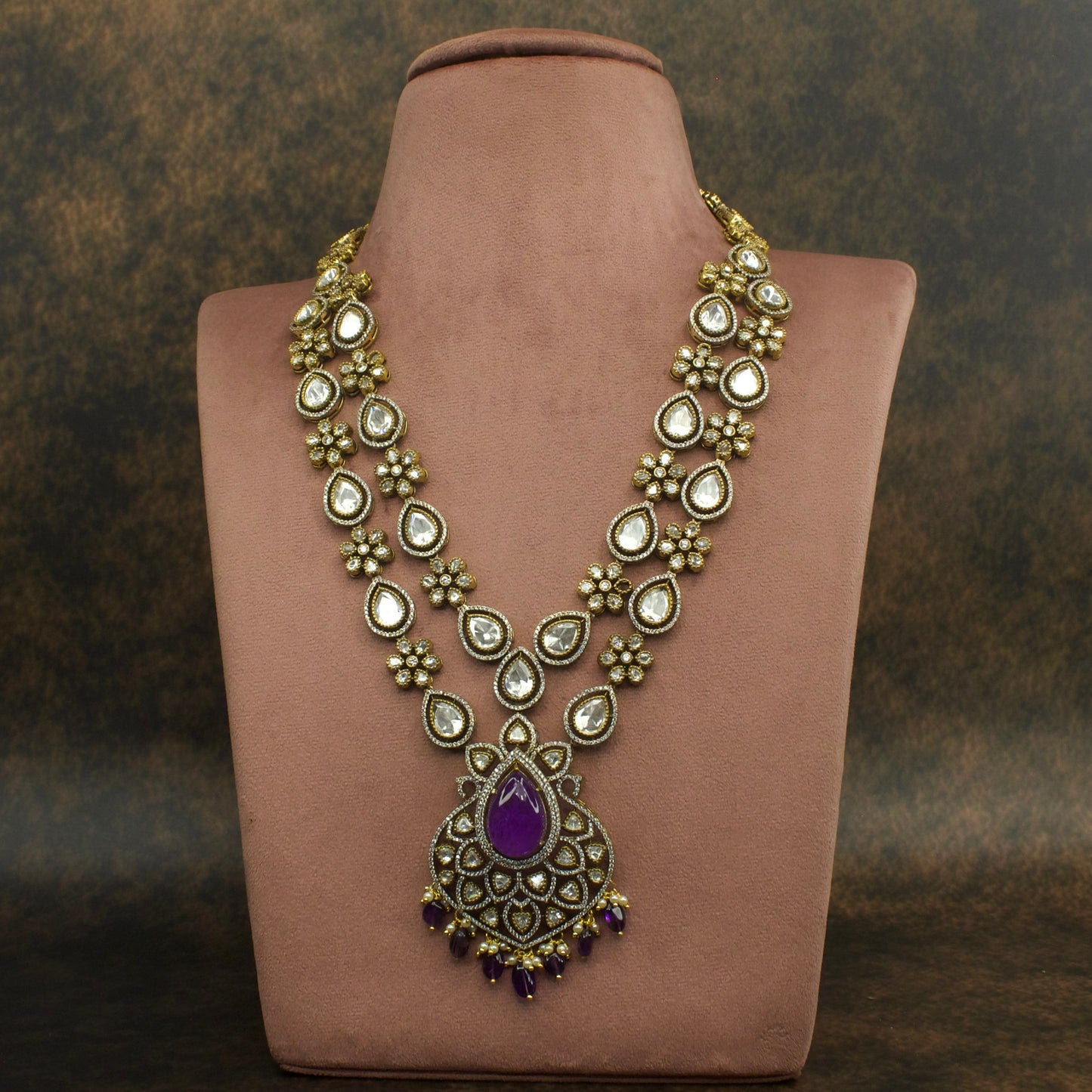Victorian Moissanite Necklace Set with Teardrop Stones