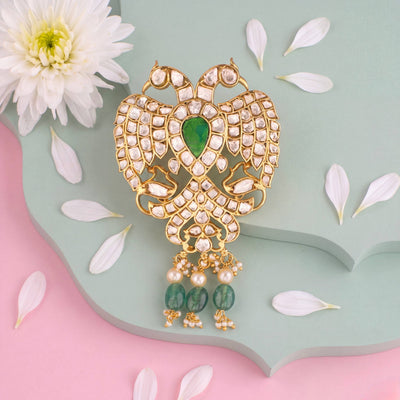 Elegant Moissanite Polki Gandaberunda Pendant