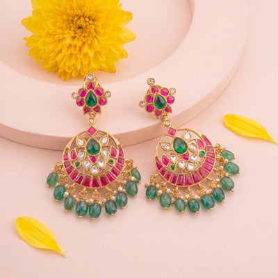 Opulent Chandbali Earrings With Emerald Drops